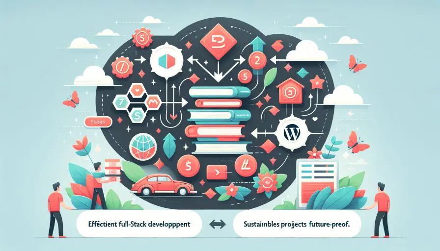 Illustration von effizientem Full-Stack-Entwicklungskonzept für nachhaltige Zukunftsprojekte im Tech-Blogbeitrag.