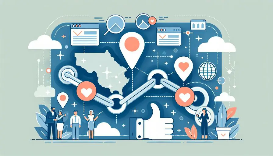 SEO-Linkbuilding-Strategien: Grafische Darstellung von Vernetzung und Wachstum für lokale Unternehmen.